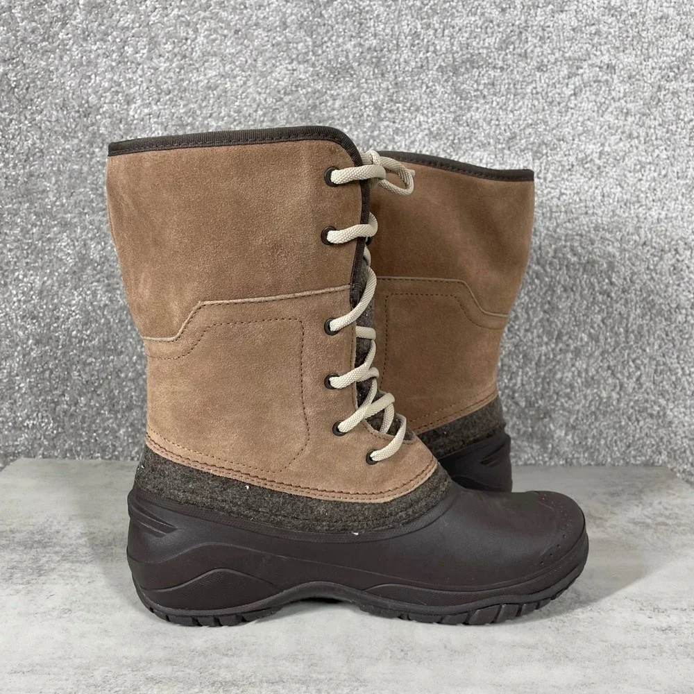 North Face Shellista III Mid Brown Suede Winter Boots Womens 8 NF0A3UZZ Faux Fur
